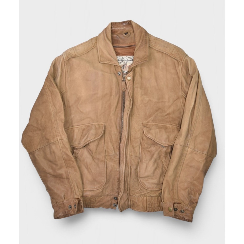 Outback Jacket Mens Medium Brown Leather Cooper Collections Bomber Biker Liner